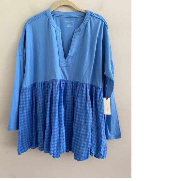 Anthropologie Pilcro Long-Sleeve Babydoll Blouse gingham top new nwt XXS 2XS - Picture 8 of 9